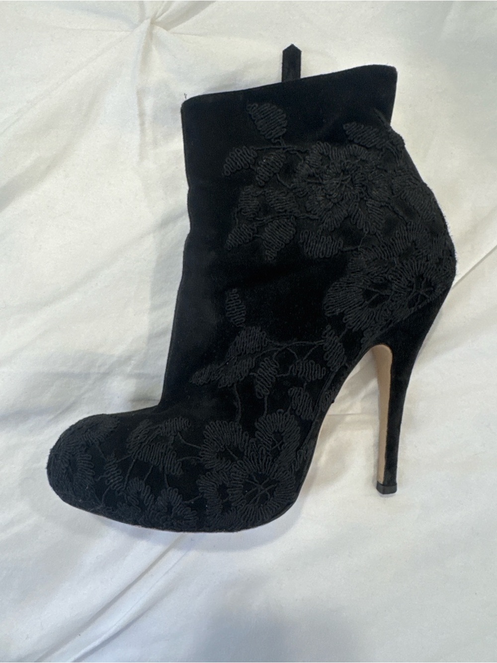 Valentino Garavani Black Floral Embroidered Stiletto Ankle Boot